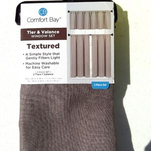 Comfort Bay Gray Tier & Valance  Window Curtains 2 Tier 1 ValanceTextured Style